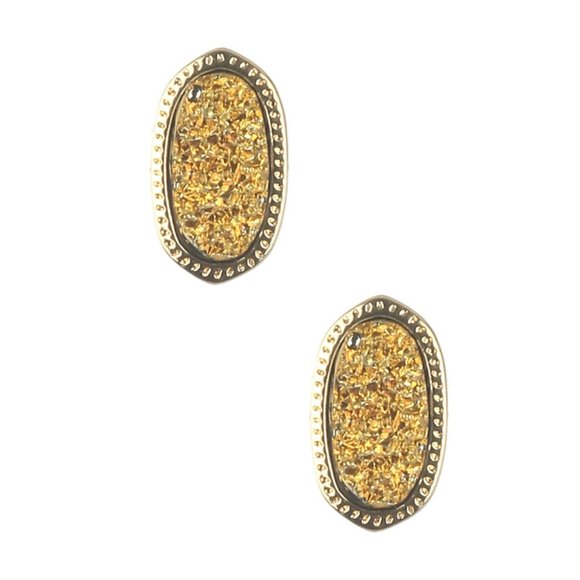 Gold Druzy Oval Faceted Lucite Stone Metal Frame Post Pin Earrings - Picture 1 of 2